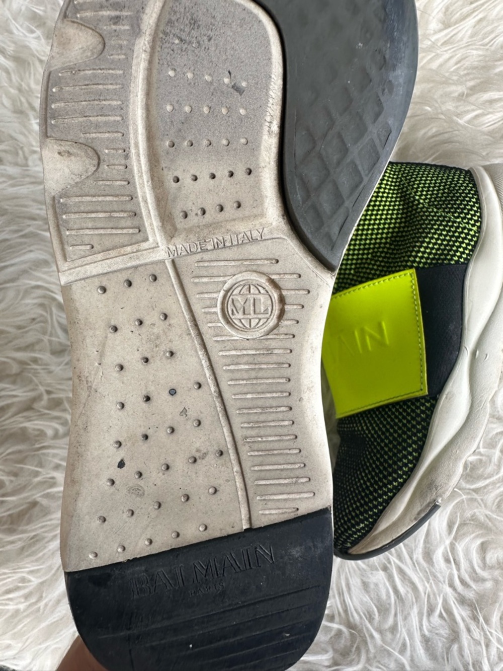 Balmain Neon Lime Knit Slip-On Sock Sneaker - Picture 5 of 7